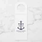 Nautical Navy Blue Anchor Wedding Flessenhanger (Voorkant)