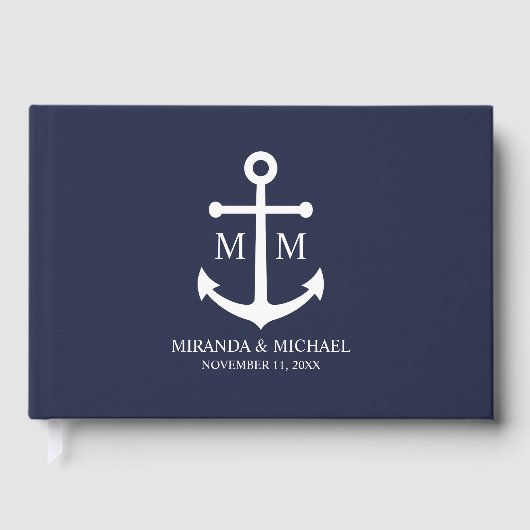 Nautical Navy Blue Anchor Wedding Gastenboek (Voorkant)
