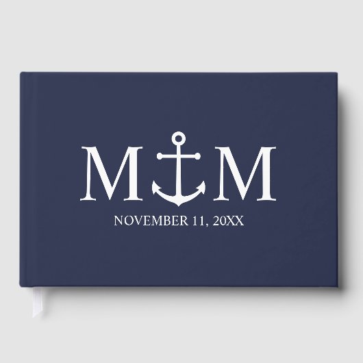 Nautical Navy Blue Anchor Wedding Gastenboek (Voorkant)