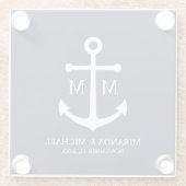 Nautical Navy Blue Anchor Wedding Glazen Onderzetter (Achterkant)