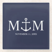 Nautical Navy Blue Anchor Wedding Glazen Onderzetter (Voorkant)