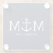 Nautical Navy Blue Anchor Wedding Glazen Onderzetter (Achterkant)