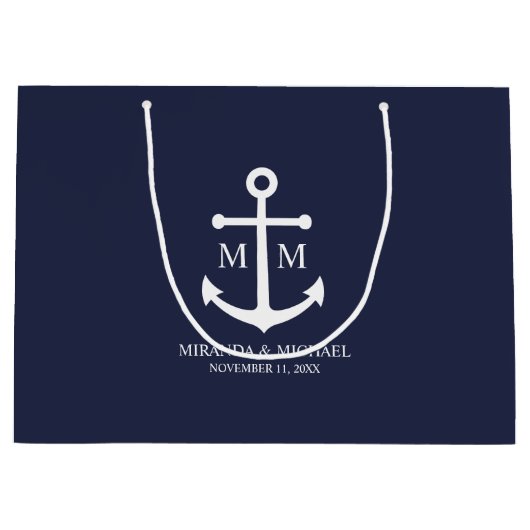 Nautical Navy Blue Anchor Wedding Groot Cadeauzakje (Voorkant)