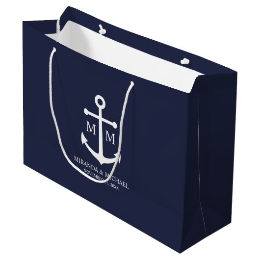 Nautical Navy Blue Anchor Wedding Groot Cadeauzakje (Voorkant Gekanteld)