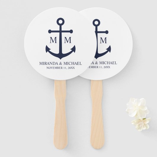 Nautical Navy Blue Anchor Wedding Handwaaier (Voorkant en achterkant)