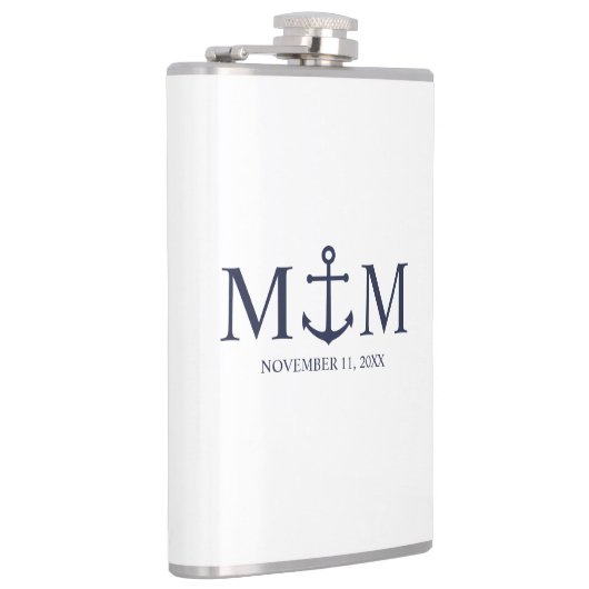 Nautical Navy Blue Anchor Wedding Heupfles (Rechts)