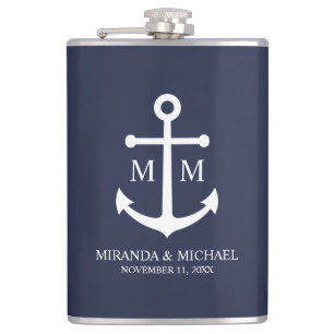 Nautical Navy Blue Anchor Wedding Heupfles