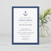Nautical Navy Blue Anchor Wedding Invitation Kaart (Staand voorkant)