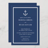 Nautical Navy Blue Anchor Wedding Invitation Kaart (Voorkant / Achterkant)