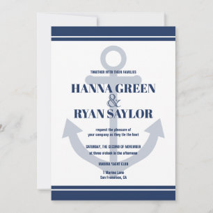 Nautical Navy Blue Anchor Wedding Invitation Kaart