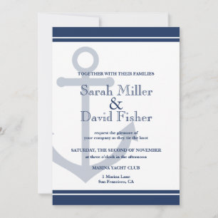 Nautical Navy Blue Anchor Wedding Invitation Kaart