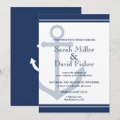 Nautical Navy Blue Anchor Wedding Invitation Kaart (Voorkant / Achterkant)