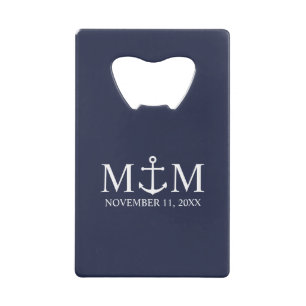 Nautical Navy Blue Anchor Wedding Kredietkaart Flessenopener