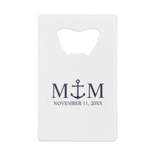 Nautical Navy Blue Anchor Wedding Kredietkaart Flessenopener