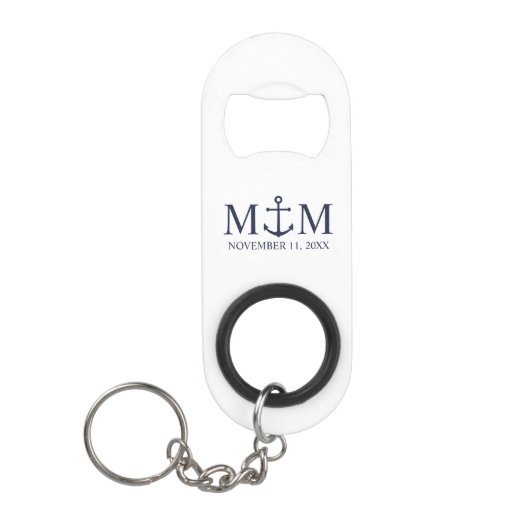 Nautical Navy Blue Anchor Wedding Mini Flessenopener (Voorkant)