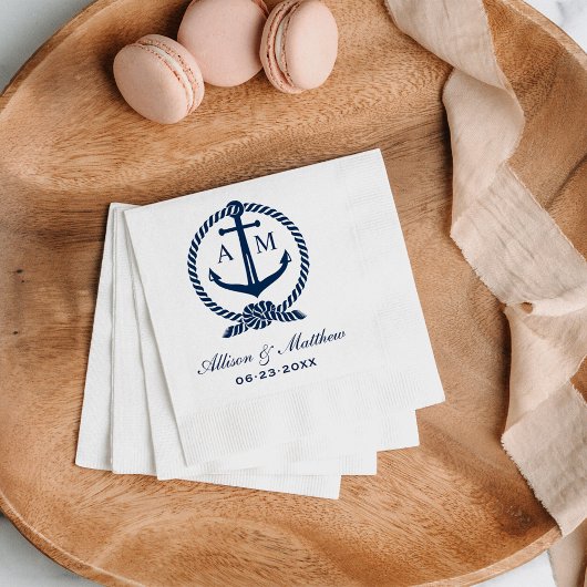Nautical Navy Blue Anchor Wedding Monogram Servetten