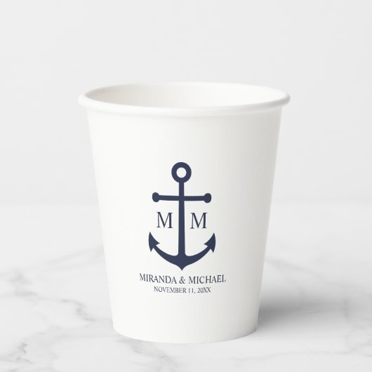 Nautical Navy Blue Anchor Wedding Papieren Bekers (Voorkant)