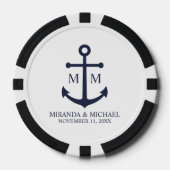 Nautical Navy Blue Anchor Wedding Poker Chips (Voorkant)