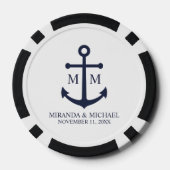 Nautical Navy Blue Anchor Wedding Poker Chips (Achterkant)