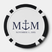 Nautical Navy Blue Anchor Wedding Poker Chips (Achterkant)
