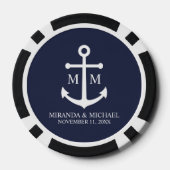Nautical Navy Blue Anchor Wedding Poker Chips (Achterkant)