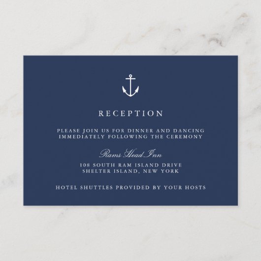 Nautical Navy Blue Anchor Wedding Reception Informatiekaartje (Voorkant)