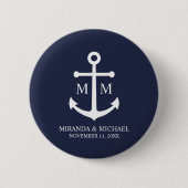 Nautical Navy Blue Anchor Wedding Ronde Button 5,7 Cm (Voorkant)
