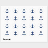 Nautical Navy Blue Anchor Wedding Ronde Sticker (Vel)