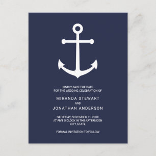 Nautical Navy Blue Anchor Wedding Save the Date Aankondigingskaart