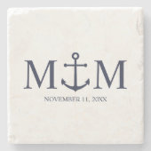 Nautical Navy Blue Anchor Wedding Stenen Onderzetter (Voorkant)