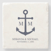 Nautical Navy Blue Anchor Wedding Stenen Onderzetter (Voorkant)