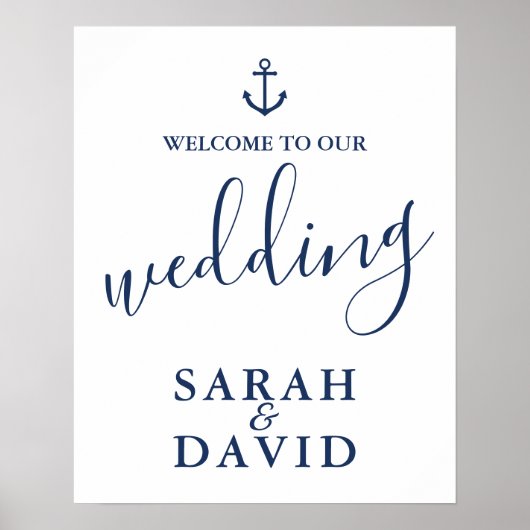 Nautical Navy Blue Anchor Wedding Welcome Sign Poster (Voorkant)