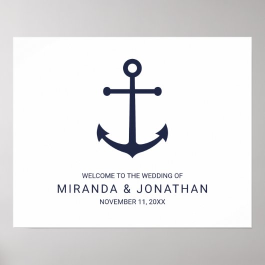 Nautical Navy Blue Anchor Wedding Welcome Sign Poster (Voorkant)