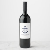 Nautical Navy Blue Anchor Wedding Wijn Etiket (Voorkant)