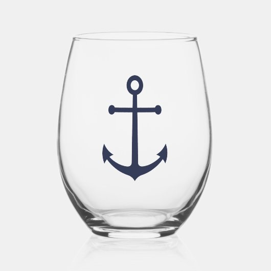 Nautical Navy Blue Anchor Wijnglas Zonder Voet (Voorkant)