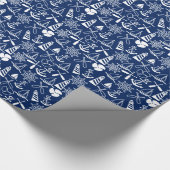 Nautical Navy Blue Anchors Sailboat Wrapping Paper Cadeaupapier (Hoek)
