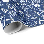 Nautical Navy Blue Anchors Sailboat Wrapping Paper Cadeaupapier (Rol Hoek)