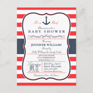 Nautical Navy Blue and Red Baby shower Invitation Uitnodiging Briefkaart