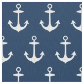 Nautical Navy Blue and White Anchors Pattern Stof (Close Up)