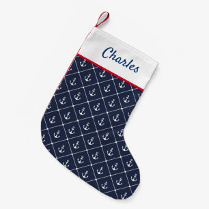 Nautical Navy Blue and White Anchors patterned Kleine Kerstsok