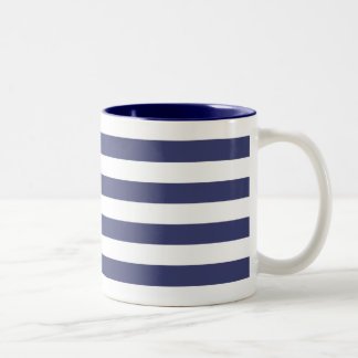 Nautical Navy Blue and White Stripes Tweekleurige Koffiemok