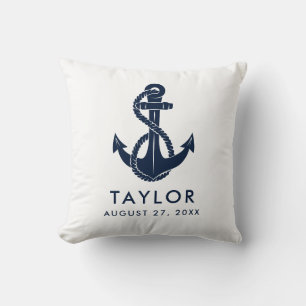 Nautical Navy Blue Anker Baby shower gepersonalise Kussen