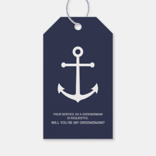 Nautical Navy Blue Anker Groomsmen Voorstel Cadeaulabel