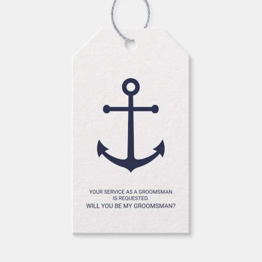 Nautical Navy Blue Anker Groomsmen Voorstel Gift Cadeaulabel (Voorkant)