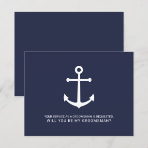 Nautical Navy Blue Anker Groomsmen Voorstel Kaart