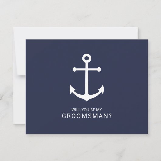Nautical Navy Blue Anker Groomsmen Voorstel Kaart (Voorkant)