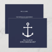 Nautical Navy Blue Anker Groomsmen Voorstel Kaart (Voorkant / Achterkant)