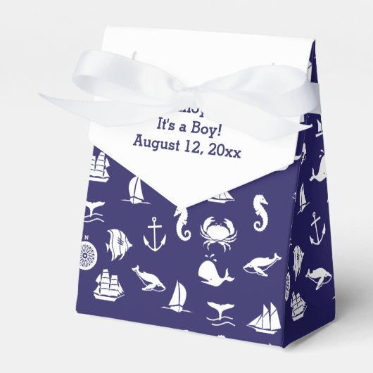 Nautical Navy Blue Baby shower Favor Boxes Bedankdoosjes (Voorkant Zijde)