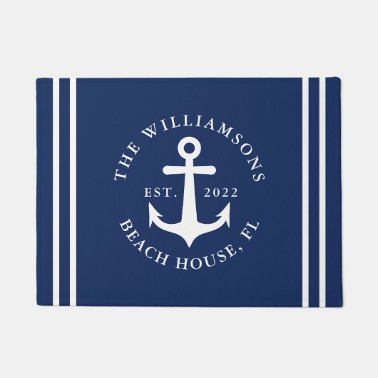 Nautical Navy Blue Beach House Deurmat (Voorkant)