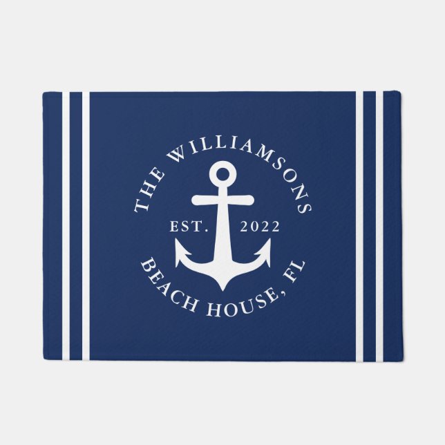 Nautical Navy Blue Beach House Deurmat (Voorkant)
